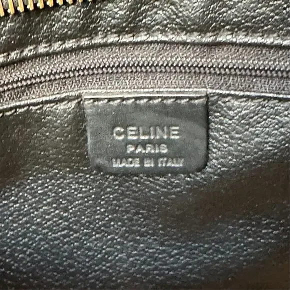 CELINE Macadam Clutch Handbag Black Brown Triomphe Leather Unisex Vintage 90s - Picture 4 of 16